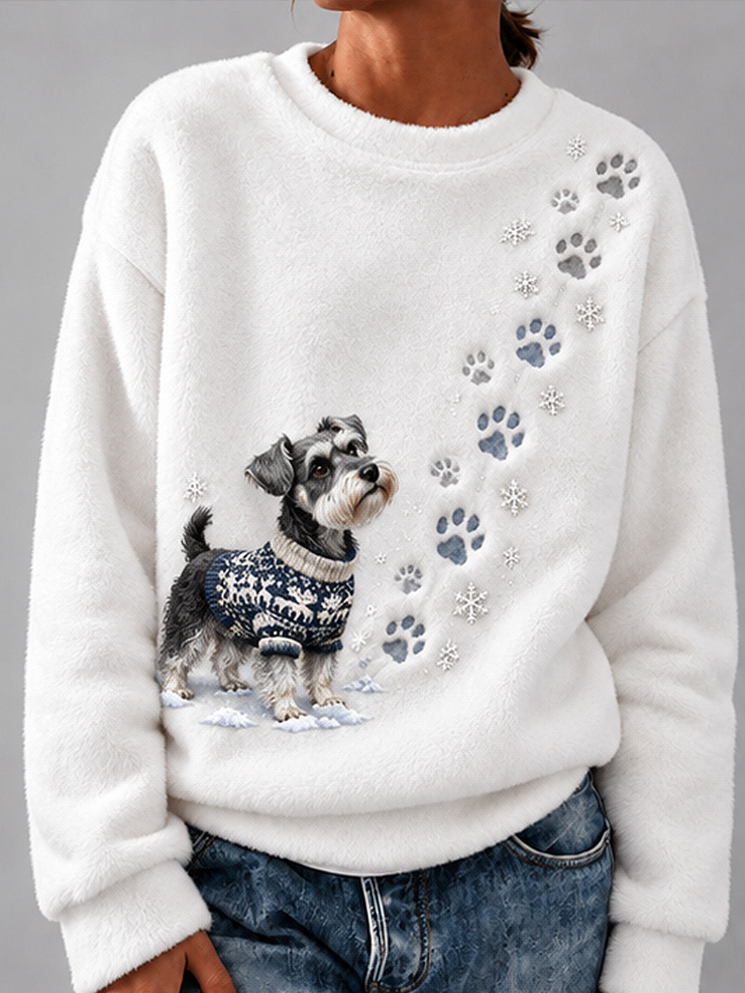 Women's Winter Schnauzer Pattern Causal  Flannel Sweatshirt