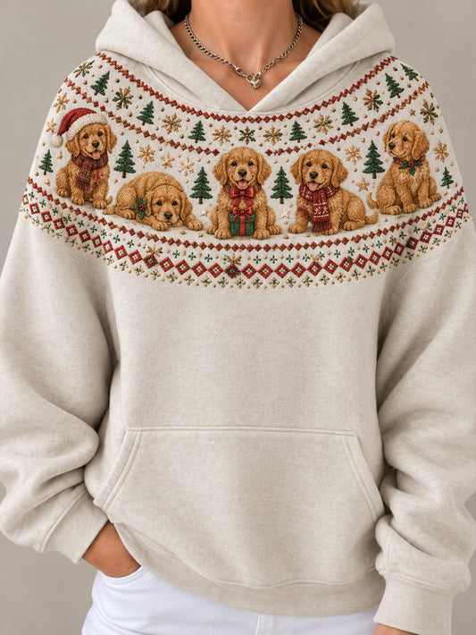 Women's Christmas Golden Retrievers Pattern Causal Hoodie