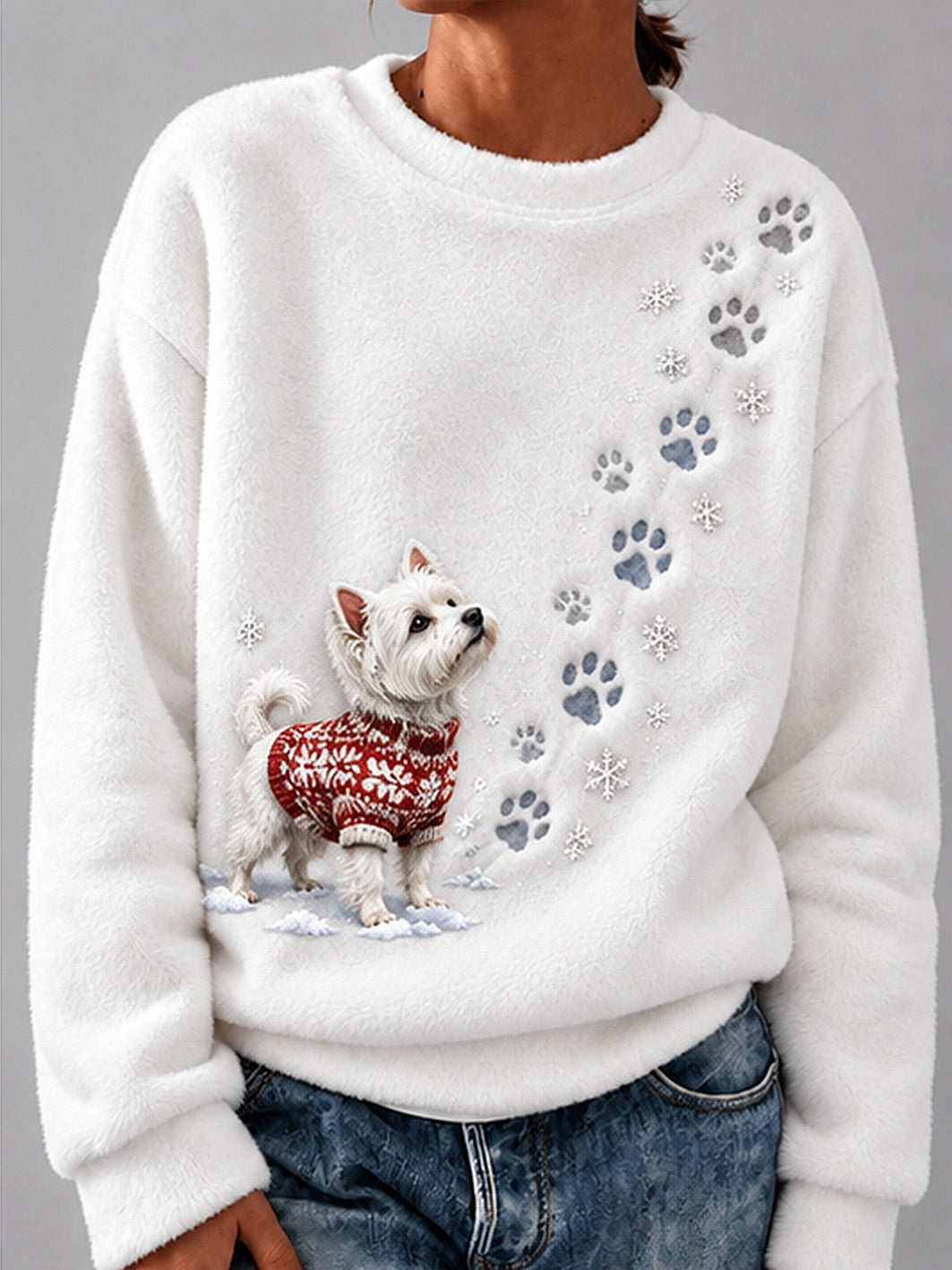 Women's Winter West Highland White Terrier Pattern Causal  Flannel Sweatshirt