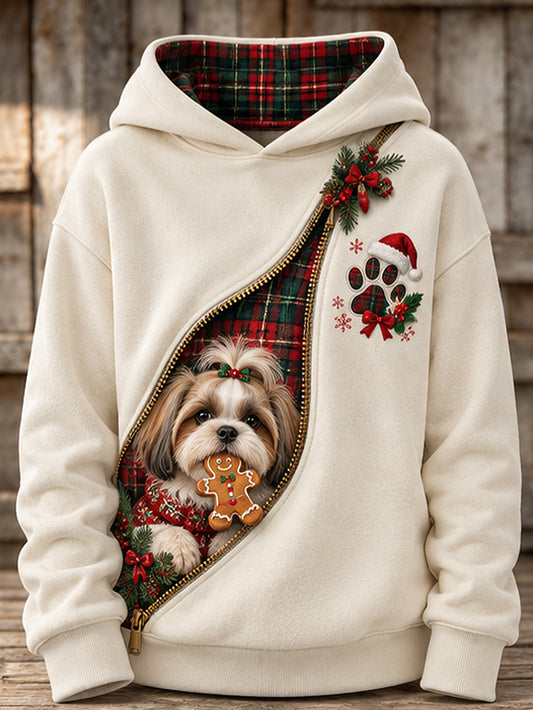 Women's Christmas Shih Tzu Pattern Causal Hoodie