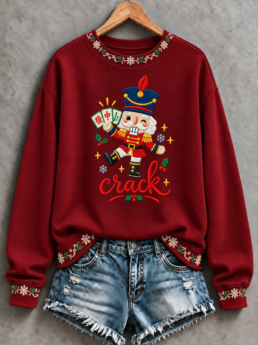 Women's 'Crack' Christmas Mahjong Print Casual Sweatshirt