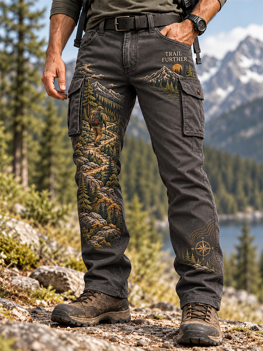 Men's Wilderness Trail Print Hike Lovers Casual Cargo Pants