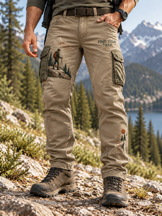 Men's Wilderness Trail Print Hike Lovers Casual Cargo Pants