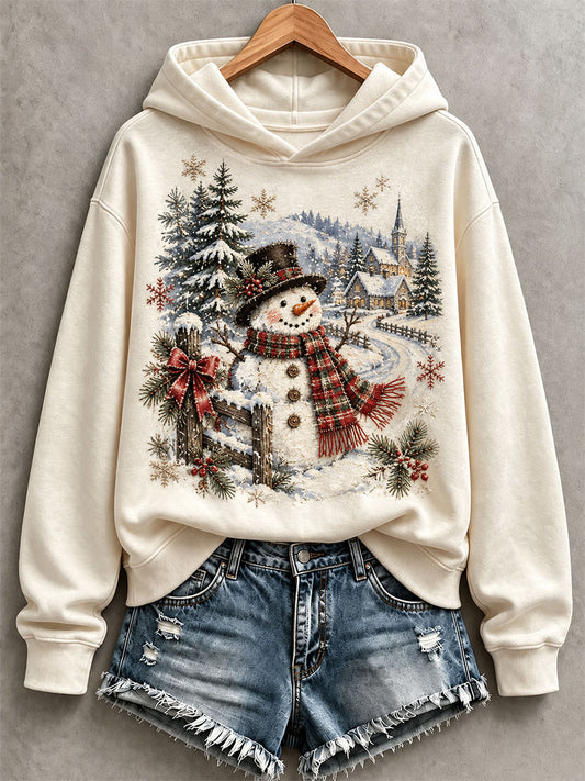 Women's Vintage Snowman Print Hoodie