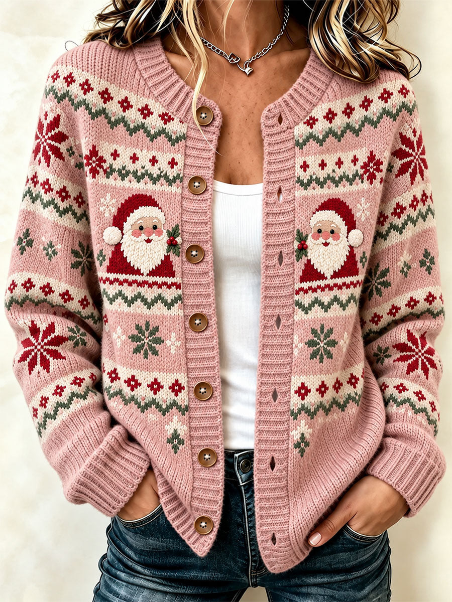 Women's Santa-Themed Cozy Knit Cardigan