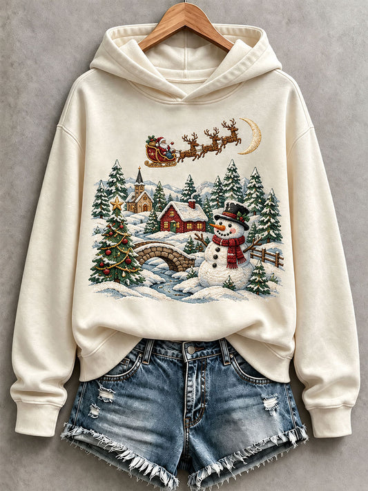 Women's Vintage Santa And Snowman Hoodie