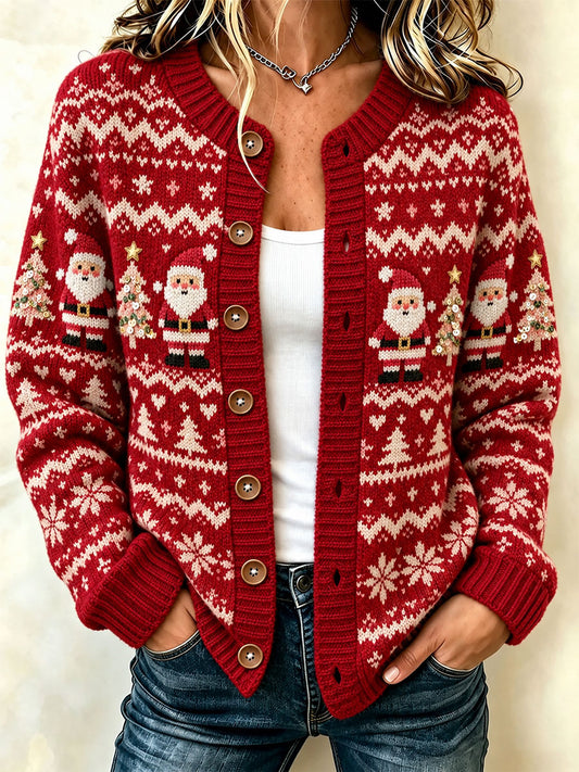 Women's Santa-Themed Cozy Knit Cardigan