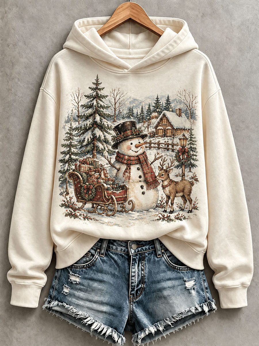 Women's Vintage Snowman Print Hoodie