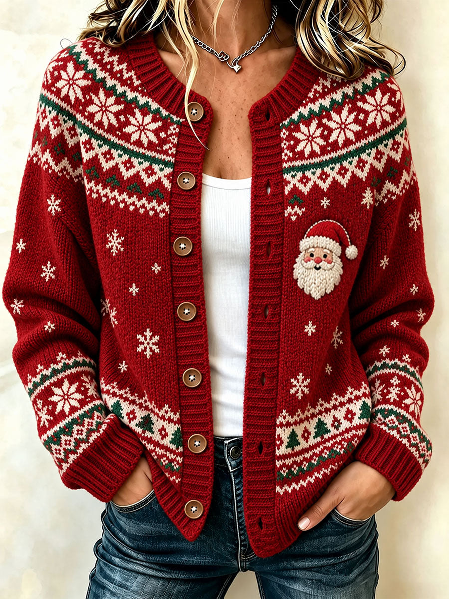 Women's Santa-Themed Cozy Knit Cardigan