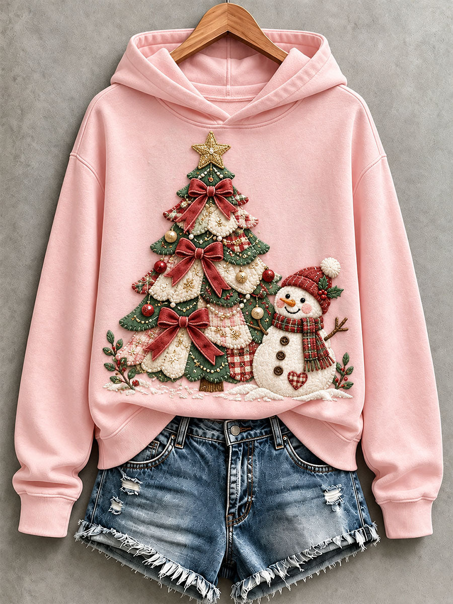 Women's Cute Snowman And Christmas Tree Hoodie