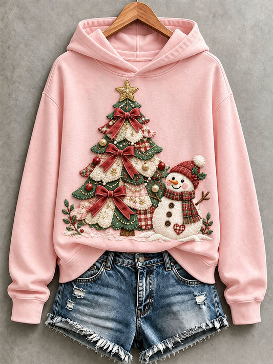 Women's Cute Snowman And Christmas Tree Hoodie