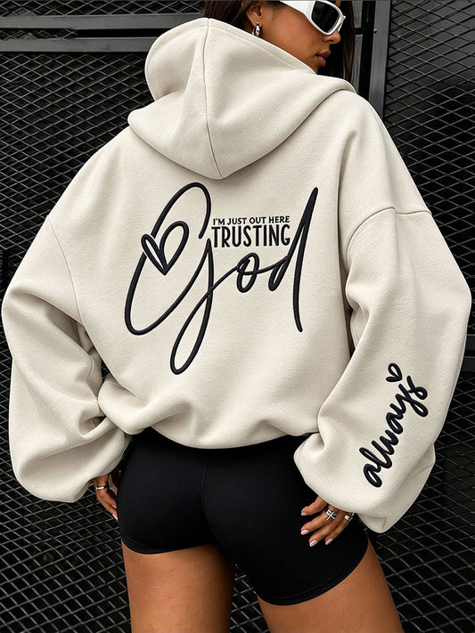 Women's I'm Just Out Here Trusting God Print Hoodies