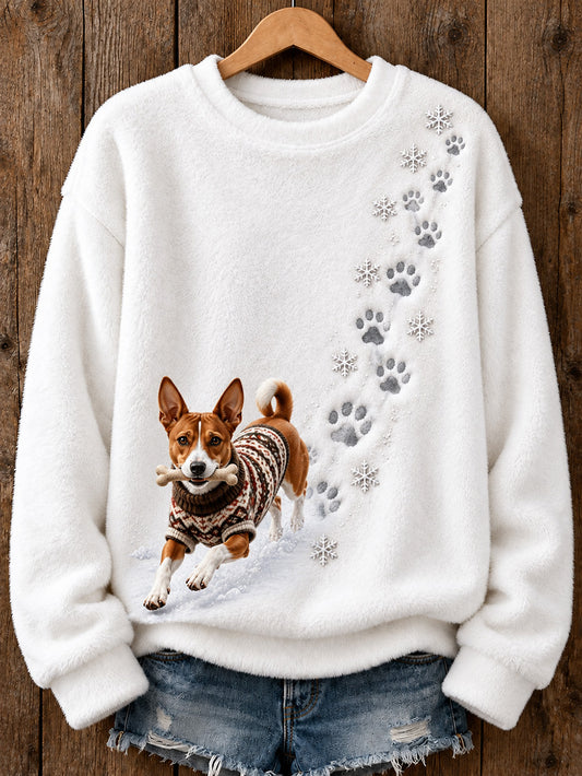 Women's Winter Basenji Pattern Causal  Flannel Sweatshirt