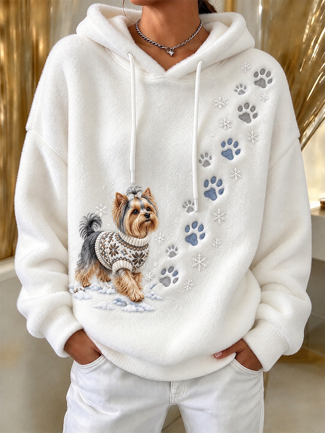 Women's Winter Yorkshire Terrier Pattern Causal Flannel Hoodie