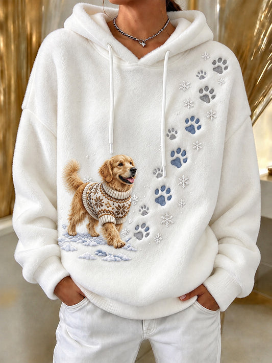 Women's Winter Golden Retriever Pattern Causal Flannel Hoodie