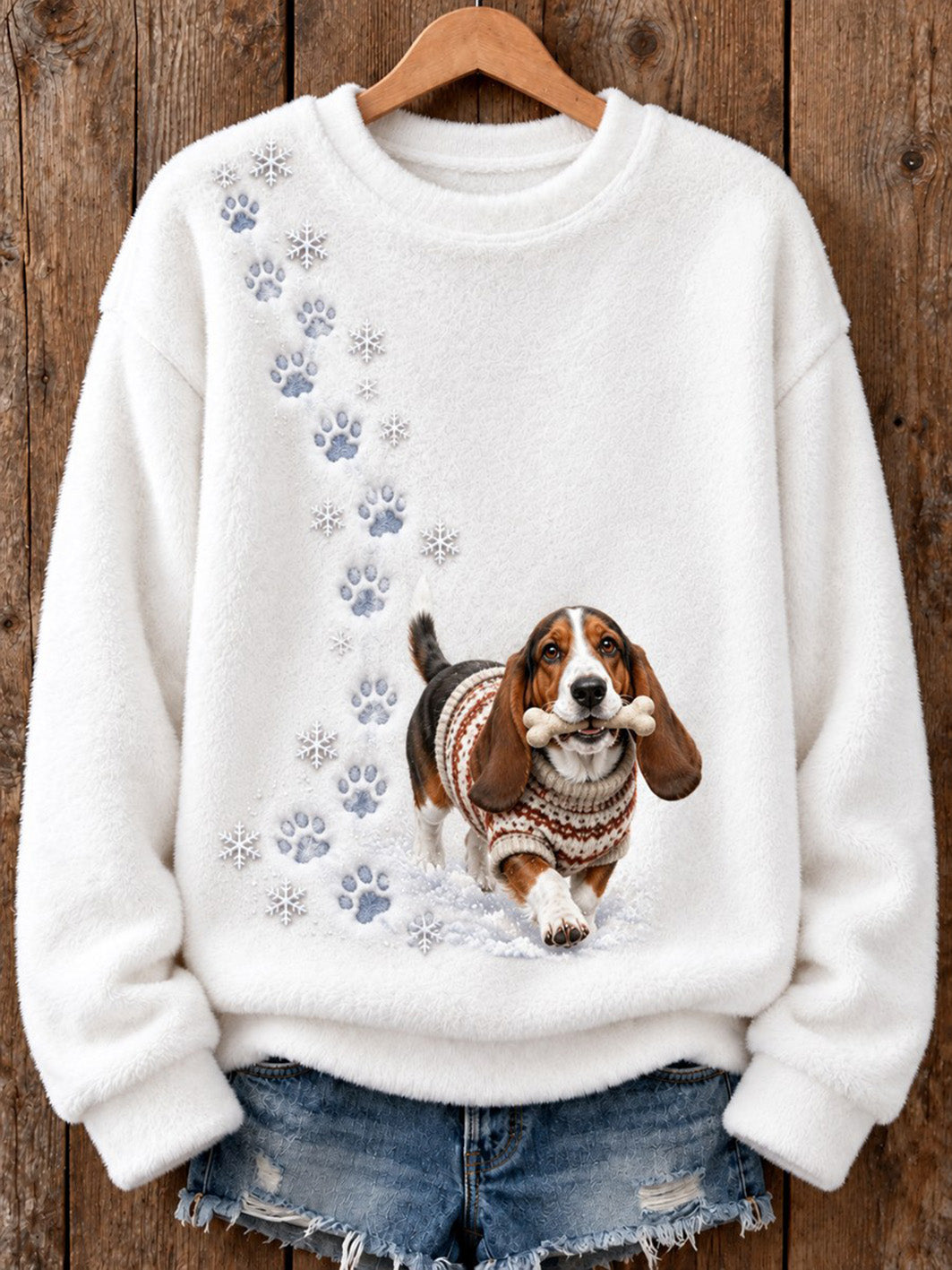 Women's Winter Basset Hound Pattern Causal Flannel Sweatshirt