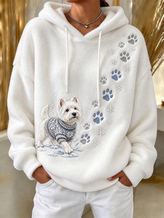 Women's Winter West Highland White Terrier Pattern Causal Flannel Hoodie