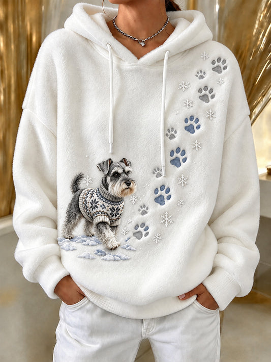 Women's Winter Schnauzer Pattern Causal Flannel Hoodie