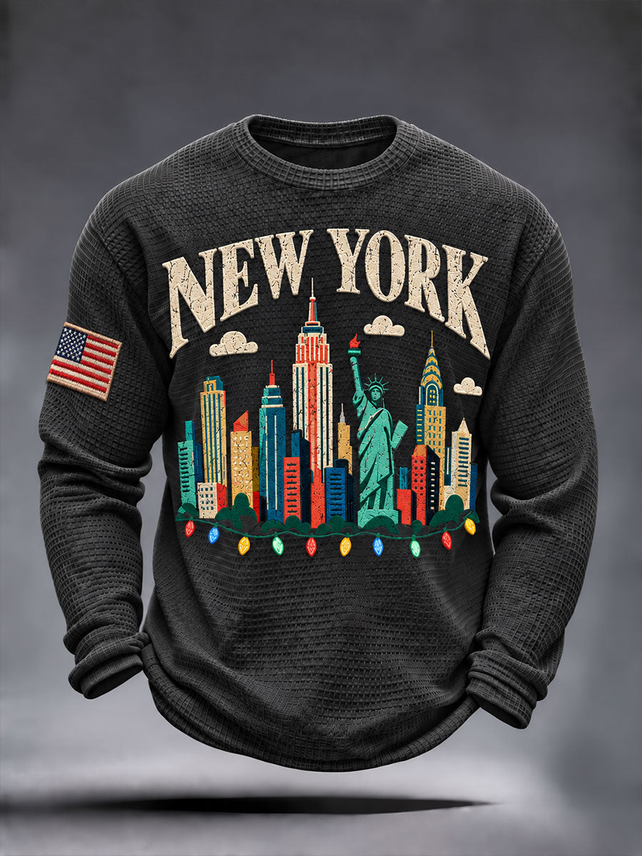 Men's New York  Christmas Waffle Long Sleeve T-Shirt