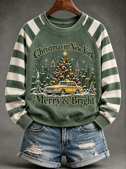 Women's New York Christmas Print Casual Sweatshirt