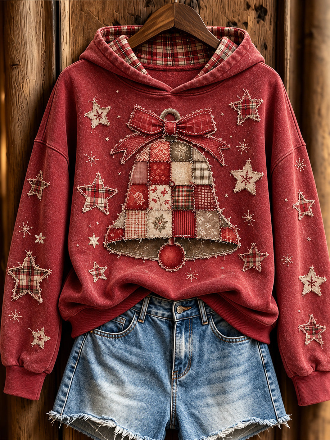 Women's Retro Christmas Bell Pattern Design Casual Hoodie