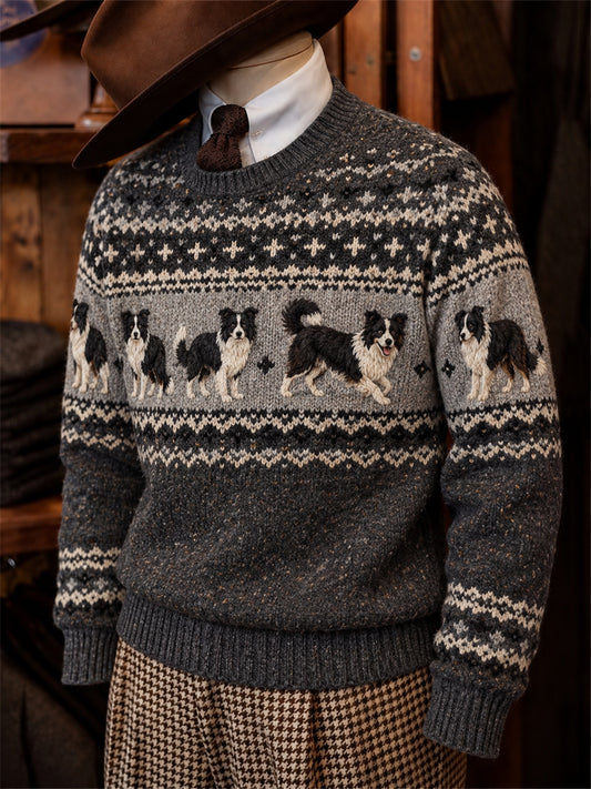 Men's Vintage Border Collie Dogs Fair Isle Pattern Print imitation sweater