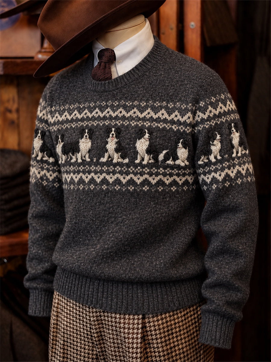 Men's Vintage Border Collie Dogs Fair Isle Pattern Print imitation sweater