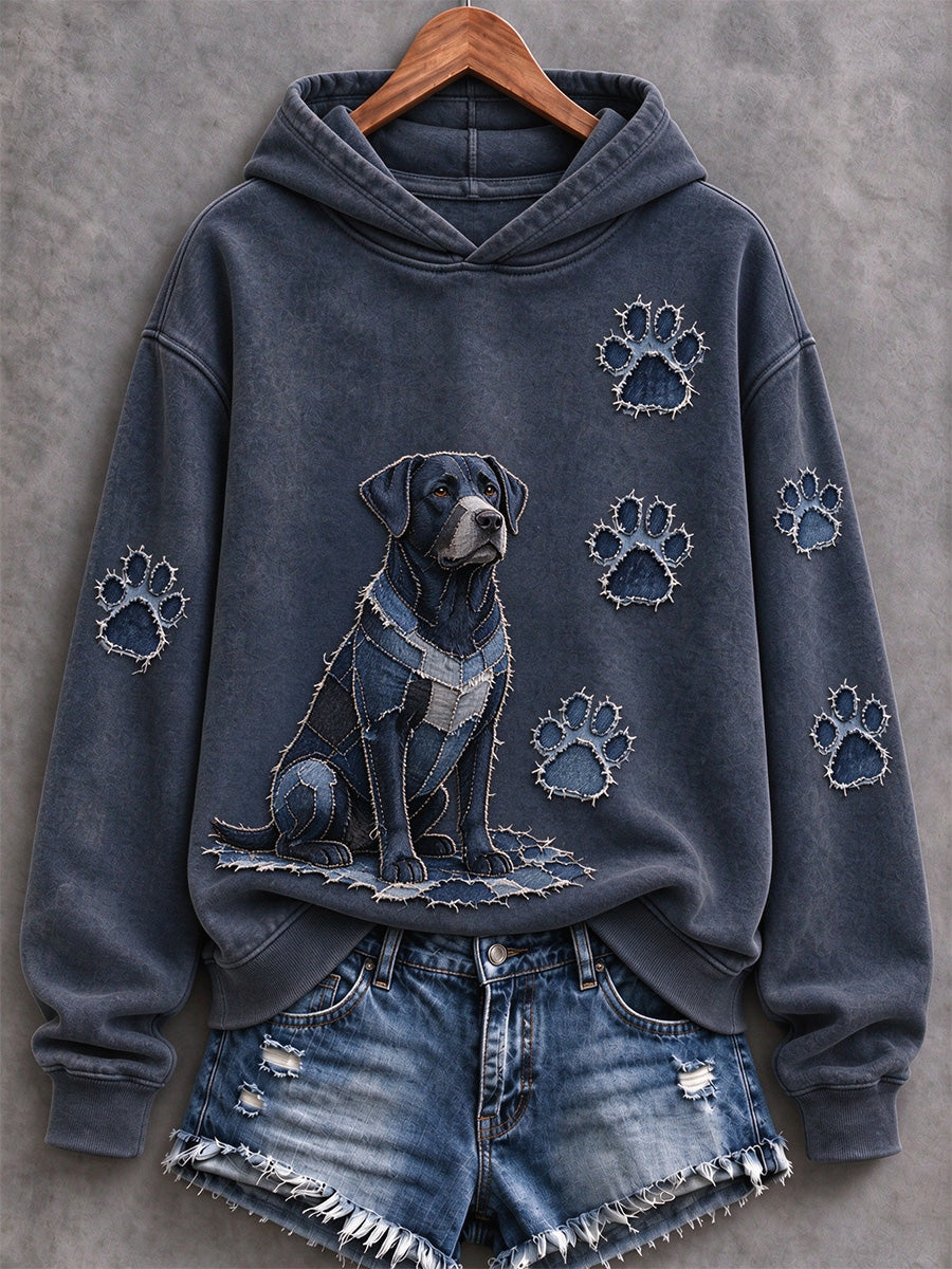 Women's Labrador Retriever & Paw Prints Patchwork Print Casual Hoodie