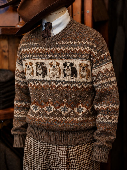 Men's Vintage Bulldogs Fair Isle Pattern Print imitation sweater