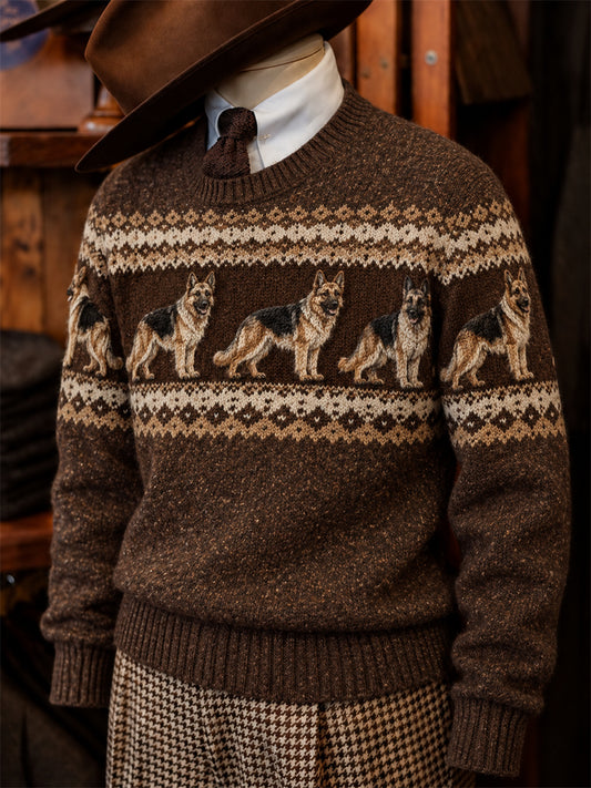 Men's Vintage German Shepherd Dogs Fair Isle Pattern Print imitation sweater