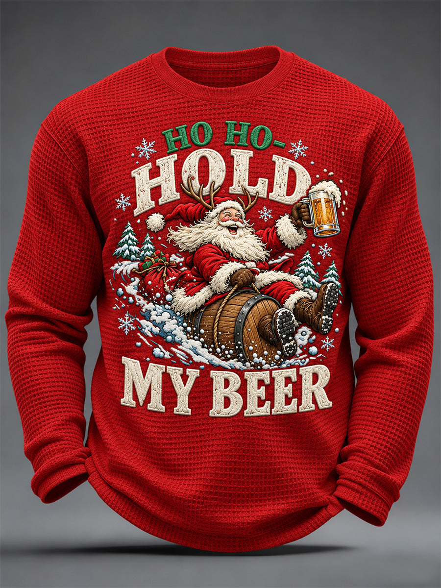 Men's Christmas Print Waffle Long Sleeve Top