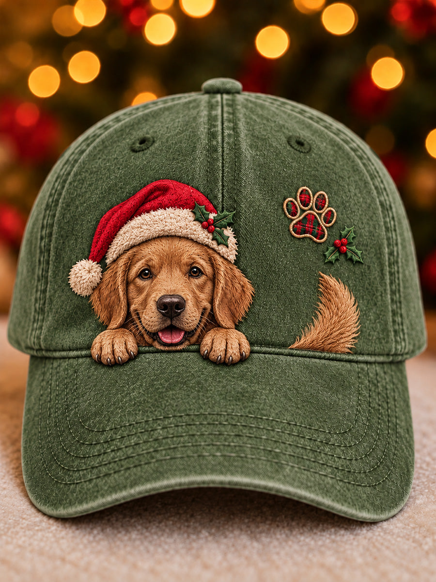 Christmas Peeking Golden Retriever & Paw Print Unisex Hat