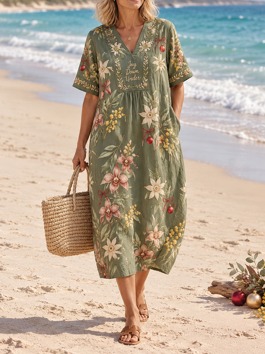Women's AU Merry Christmas Down Under Art Printed Dress