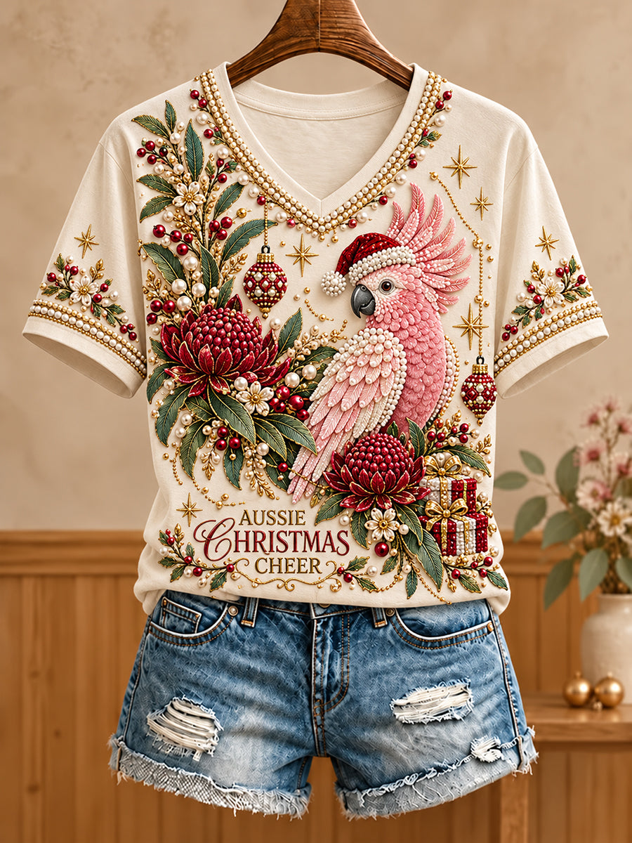 Women's Christmas In Australia V-Neck Short Sleeve T-Shirt