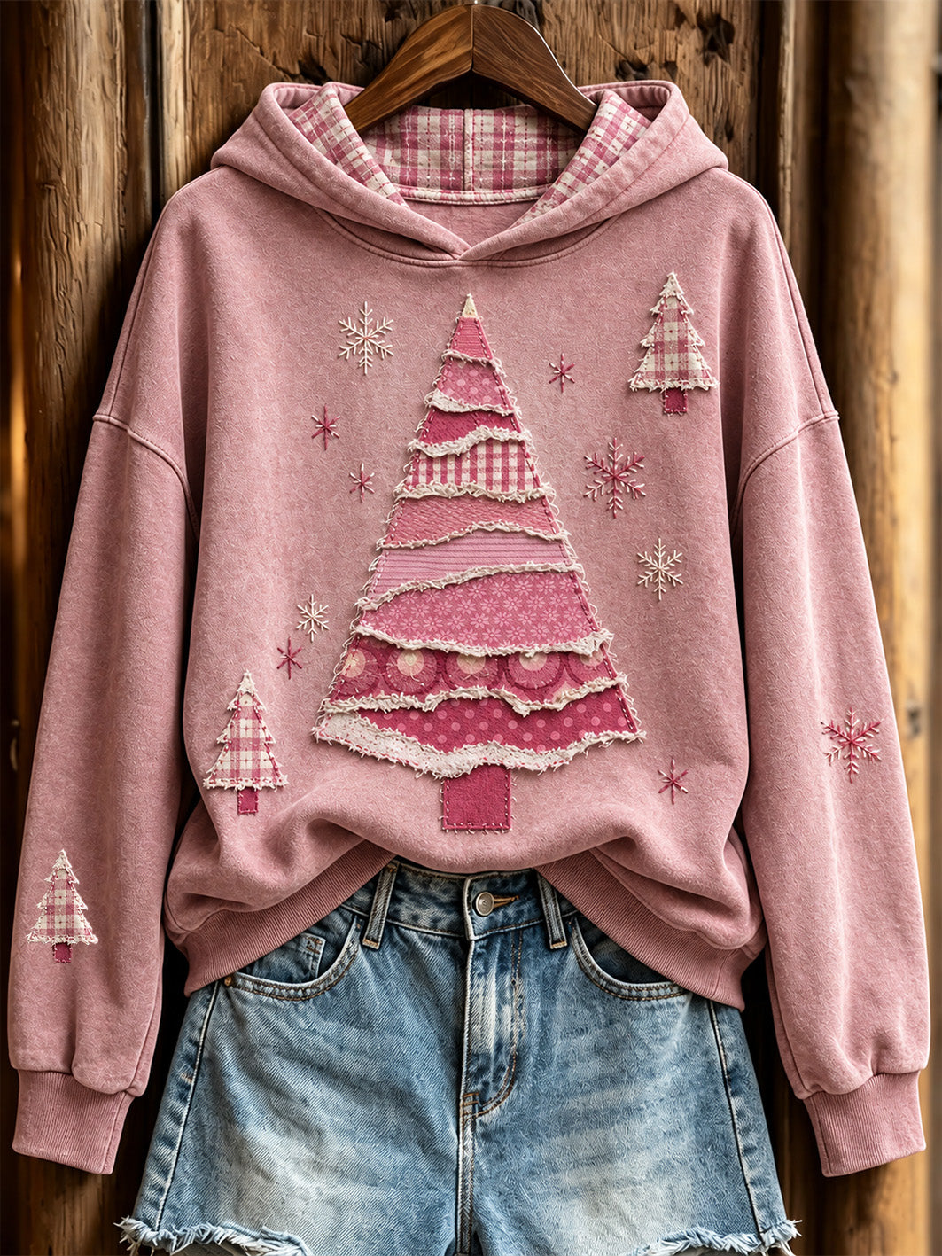 Women's Artistic Collage Christmas Tree Pattern Design Casual Hoodie