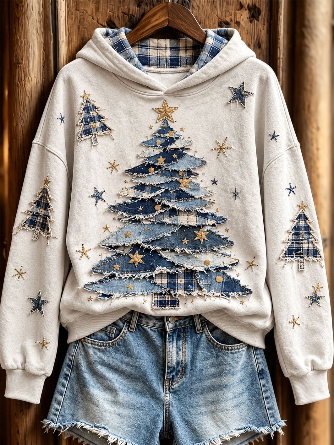 Women's Artistic Collage Christmas Tree Pattern Design Casual Hoodie
