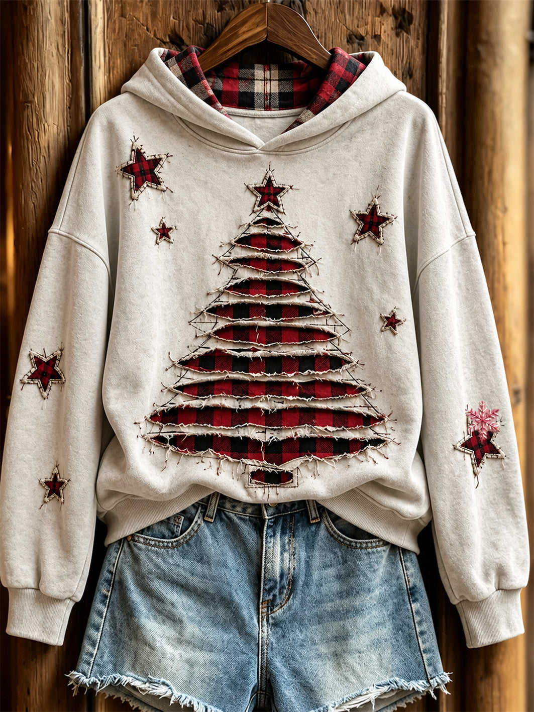 Women's Artistic Collage Christmas Tree Pattern Design Casual Hoodie