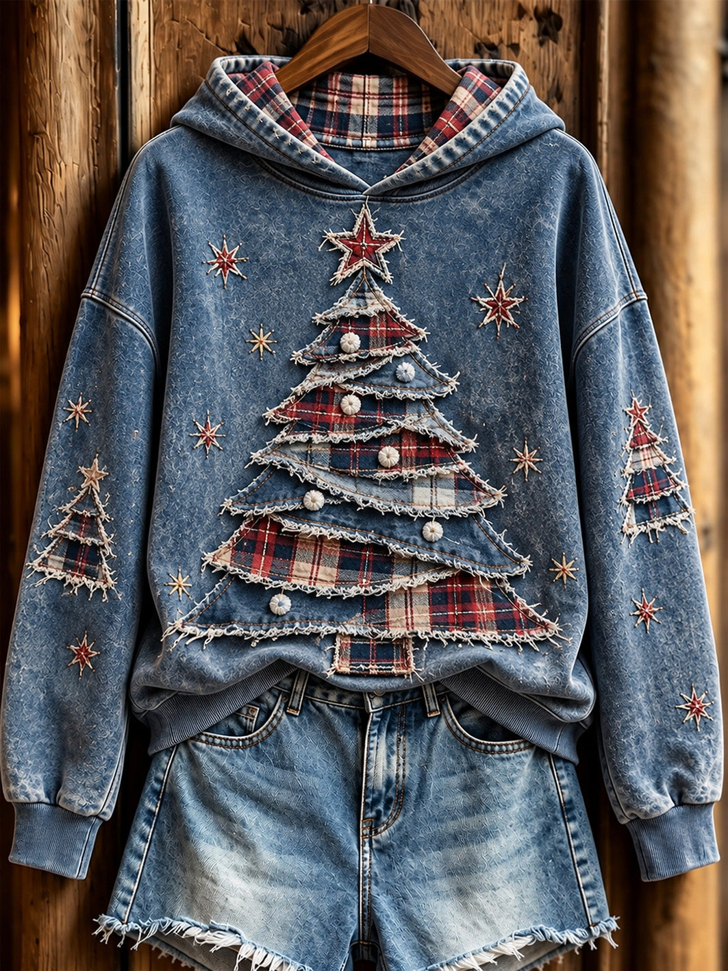 Women's Artistic Collage Christmas Tree Pattern Design Casual Hoodie