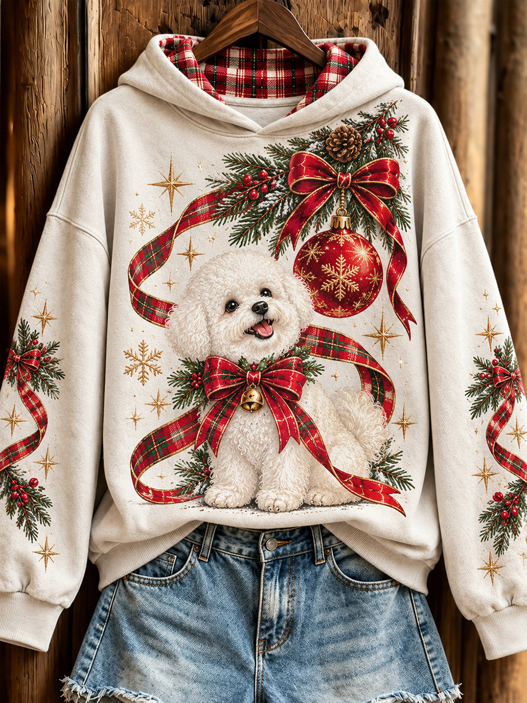 Women's Christmas Bichon Frise pattern casual hoodie