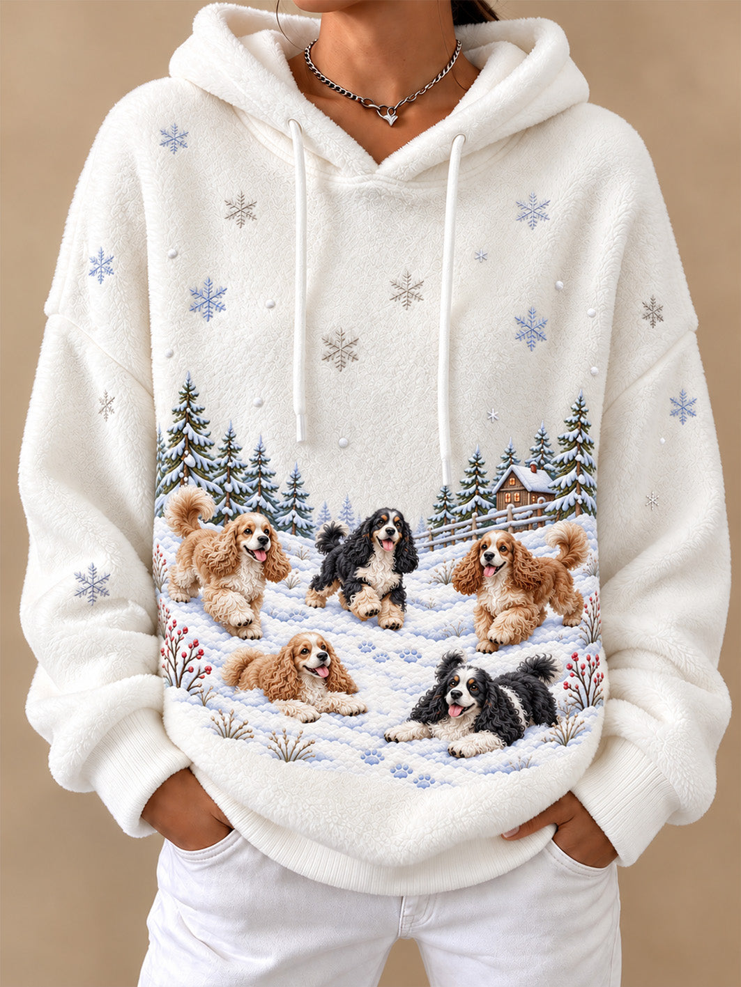Women's Winter Cocker Spaniels Pattern Causal Flannel Hoodie