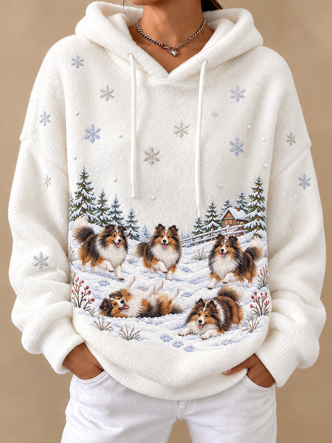 Women's Winter Shetland Sheepdogs Pattern Causal Flannel Hoodie