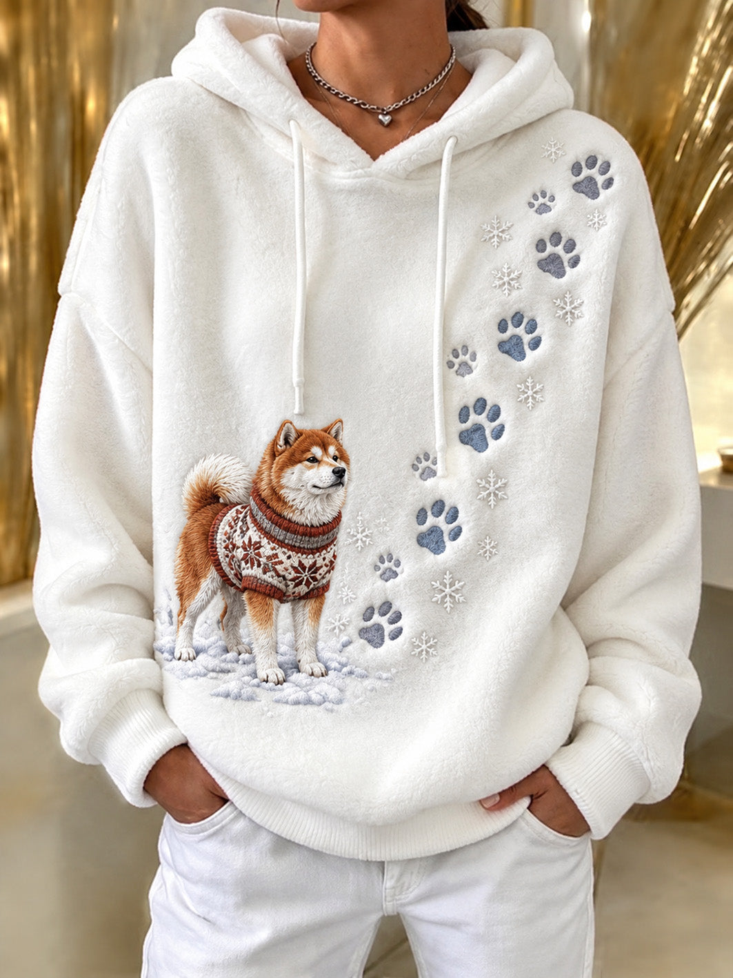 Women's Winter Akita Pattern Causal Flannel Hoodie