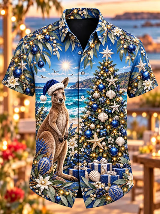 Men's Australian Christmas printed Short Sleeve Shirt