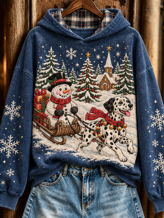 Women's Christmas Dalmatian and snowmen pattern casual hoodie