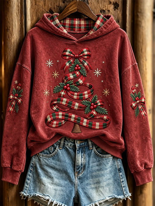 Women's Artistic Collage Christmas Tree Pattern Design Casual Hoodie