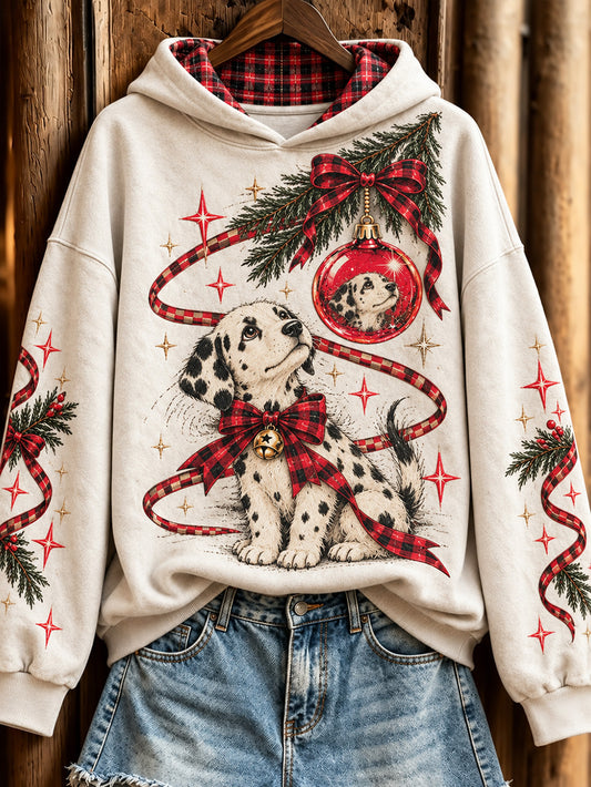 Women's Christmas Dalmatian pattern casual hoodie