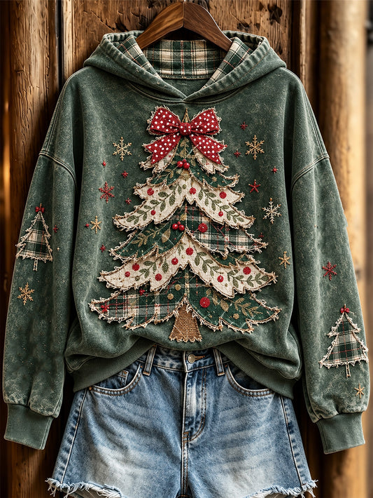 Women's Artistic Collage Christmas Tree Pattern Design Casual Hoodie