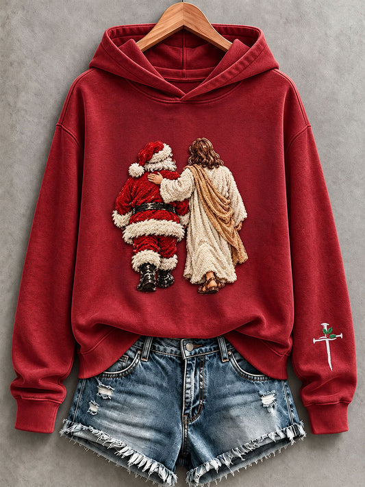 Women's Funny Jesus And Santa Hoodie