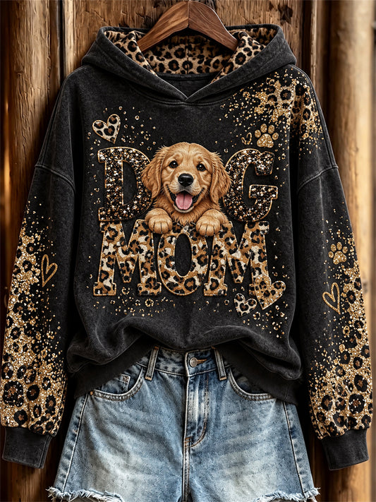 Women's Golden Retriever Dog Mom Glitter Leopard Print Hoodie