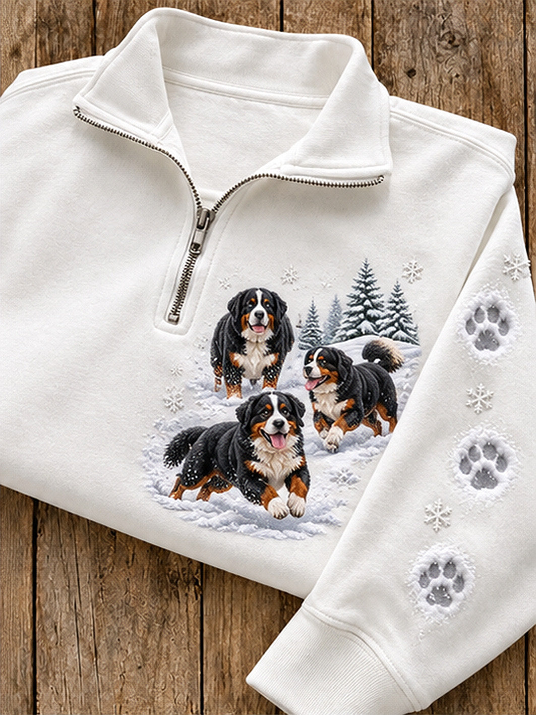Women's Winter Bichon Frises Pattern Casual Half-Zip Sweatshirt